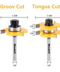 Tongue And Groove Router Bit Set For One Quarter Inch Shank, Two Pack, Built For Three Quarter Inch Stock, One Half Inch Cutting Depth