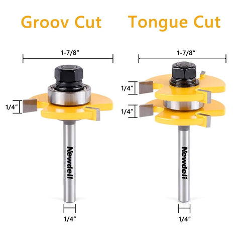 Tongue And Groove Router Bit Set For One Quarter Inch Shank, Two Pack, Built For Three Quarter Inch Stock, One Half Inch Cutting Depth