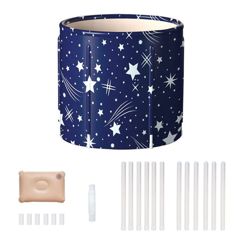 Portable Foldable Bathtub For Adults With Cushion, freestanding collapsible soaking tub with star pattern, setup components shown