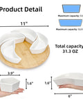 Ceramic Rotating Serving Tray With Six Removable Compartments Lazy Susan Style 11 Inch on bamboo base with measurements