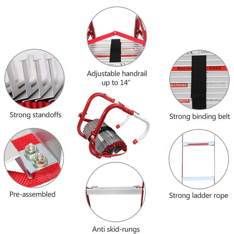 Heavy Duty Fire Escape Rope Ladder Thirty Two Foot Emergency Exit Gear With Flame Resistant Aluminum Rungs And Manganese Steel Hooks For High Rise Home Safety Grab And Go Fall Arrest System Built Like A Tank