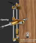 Door Lock Hole Opener Kit For Wood Doors And Mortise Jig Pro Grade Mortising Machine attached to wood door side