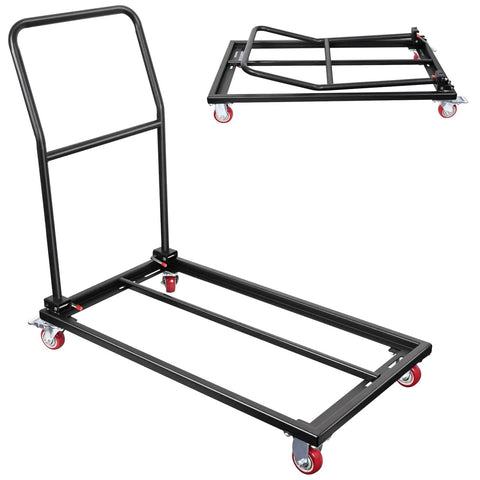 Heavy Duty Folding Chair Dolly Cart for 25 Chairs With 4 Casters, L Shape Flat Stacking Chair Rack, shown folded and open
