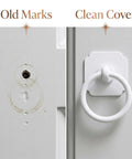 Comparison of old marks with installed Large White Ring Bi-Fold Closet Door Pulls With Protective Base 1-3/5 Inch, clean cover view.