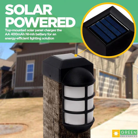 Bright Solar Post Cap Lights for 4x4 Wood Posts Outdoor Waterproof LED Nautical Style Black with solar panel top view detail
