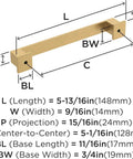 Diagram of Champagne Bronze Cabinet Pull In Traditional Style With Overall Length 5-13/16 Inches And Center-To-Center 5-1/16 Inches