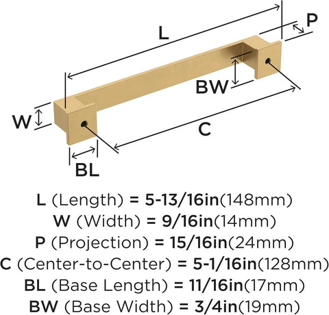 Diagram of Champagne Bronze Cabinet Pull In Traditional Style With Overall Length 5-13/16 Inches And Center-To-Center 5-1/16 Inches