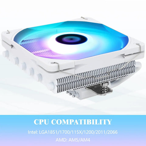White ARGB Low Profile CPU Air Cooler With Six Copper Heat Pipes And A Quiet 120mm PWM Fan for AM4 AM5 Intel LGA setups