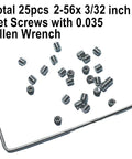 25 Pieces 2-56 X 3/32 Set Screws, 304 Stainless Steel Hex Socket Grub Screws, Allen Head, Includes 0.035 Inch Allen Wrench
