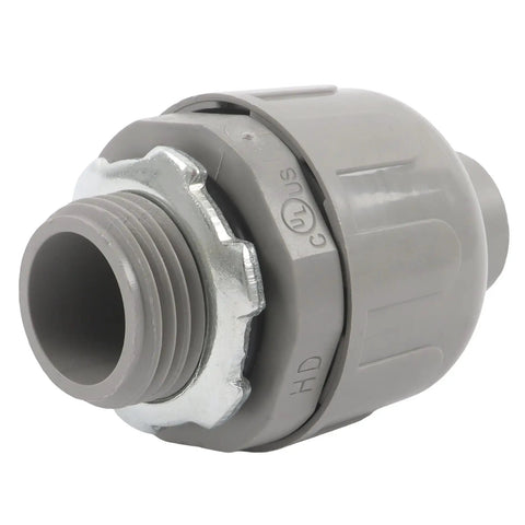 Heavy Duty Liquid Tight Connector 1/2 Inch Straight 180 Degree with steel and plastic for waterproof cable protection.