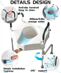 Raised Toilet Seat With Handles For Seniors And Post Surgery Recovery, showing anti-slip handrails and easy clean design