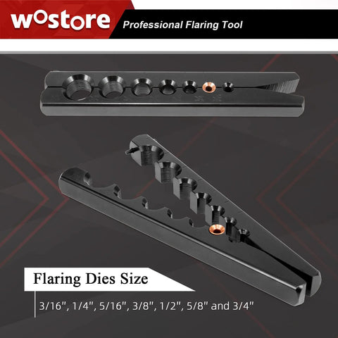 Wostore eccentric flaring tool set with seven dies and tube cutter; black metal, 3/16-3/4 in sizes for HVAC.