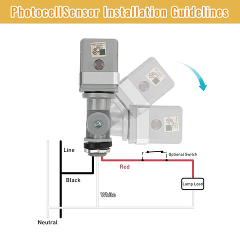 Two Pack No Fuss Photocell Sensor For Outdoor Lights, 120VAC Dusk To Dawn Switch installation diagram