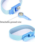 Adjustable ESD Wrist Strap Set Four Pack For Working On Sensitive Electronics Comfortable Copper Conductive Band Antistatic Wristband With Secure Fit Up To 9.25 Inches, shown with detachable ground wire.