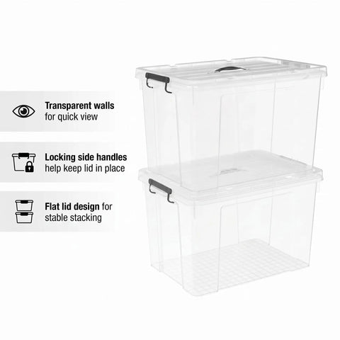 Straight Up Premium Clear Storage Bins With Secure Seal Lids And Heavy Duty Handles for organized stacking and visibility.