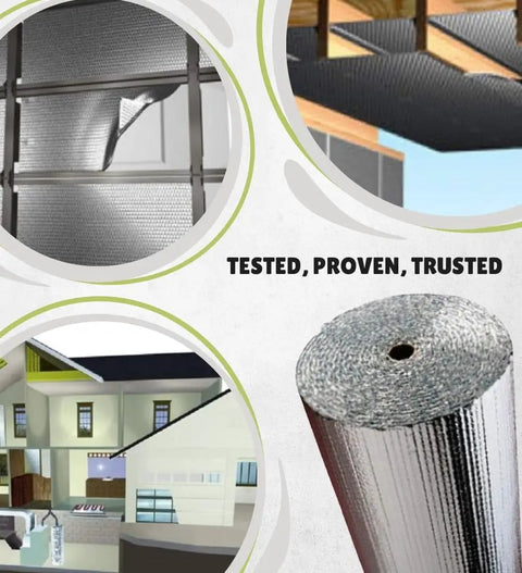 Reflective Radiant Barrier Insulation Roll 24 Inch By 10 Foot With Double Bubble Foil Layers in various home settings and applications