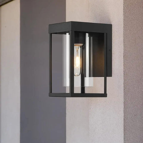 2-Pack Black Outdoor Wall Light Fixtures Exterior Wall Lantern Sconce For Porch And Patio, 9-Inch Tall Wall Mount With Clear Glass Shade, Weatherproof Exterior Lighting For Curb Appeal, side view
