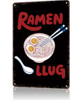 Funny Vintage Ramen Tin Sign Wall Art 8x12 Inch Metal Sign For Home Kitchen Office Garage Decor Retro Style Poster With Four Pre Drilled Holes For Easy Mounting featuring ramen bowl illustration with chopsticks and spoon.