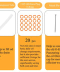 Diagram of oil change kit components, including transparent tube, 20 O-rings, and metal pin for Harley Big Twin maintenance.