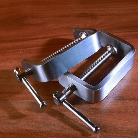 Kyien stainless steel C-clamp tiger clamp, front view, silver frame with long screws for woodworking and auto repair