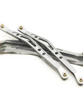 Eight Piece Lower And Upper Suspension Link Rod Linkage Set For 1 To 10 Scale RC Wraith 90018 Made From Aluminum Alloy For Durable Off Road Performance With Smooth Suspension And Reduced Friction On Rough Terrain. silver aluminum RC suspension links with bushings