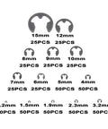 525 Piece E Clips And Retaining Rings Kit, 14 Metric Sizes Side Mount External Retaining Rings 1.2mm To 15mm Diameter, layout view