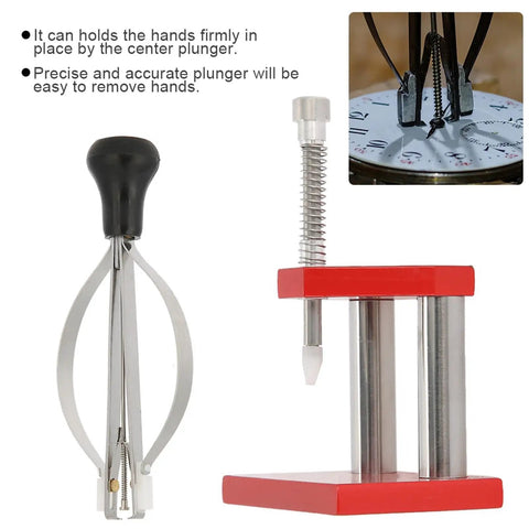 Stainless steel hand press and puller set with adjustable base, lifter, and pusher for watches, pro grade repair essentials.