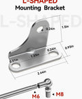 L-shaped steel mounting bracket, dimensions 2.44in x 1.5in, for 20 Inch Heavy Duty Gas Struts 22 Pound Smooth Ride Lift Supports.