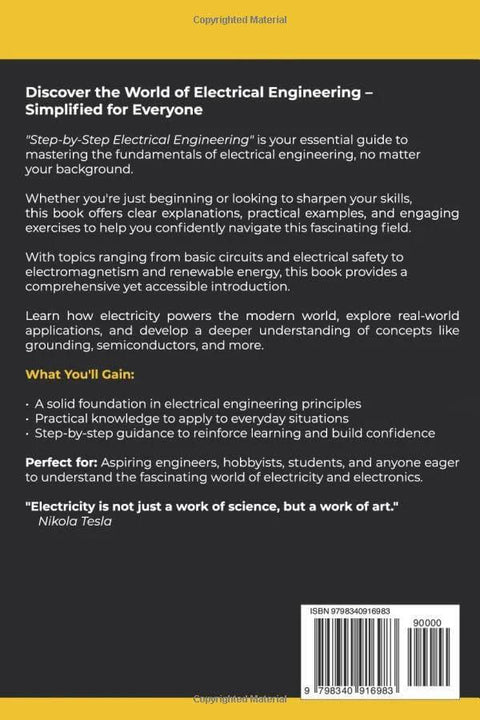 Book back cover (Amazon) with dark gray panel and yellow borders, showing title blurb and barcode.
