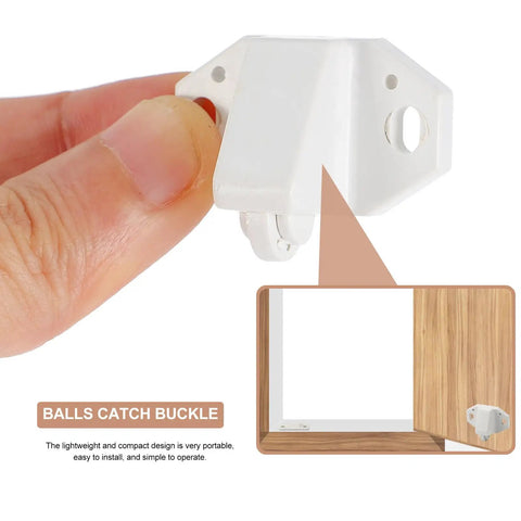 Close-up of plastic door ball catch from 10 Pack Plastic Door Ball Catches Latch Kit for Wood and Screen Doors.
