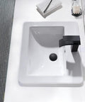 Drop In White Porcelain Vessel Sink With Black Faucet And Pop Up Drain, 21x18 Inch Bathroom Lavatory Basin, Top Mount Design