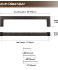 Dimensions of 10 Pack Oil Rubbed Bronze Solid Zinc Cabinet Pulls, 5 Inch Center to Center, 5.35 Inch Overall Length, in diagram view.