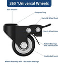 Close-up of lockable wheel from V Shaped Metal Rolling Book Cart With Three Tier Shelves, Side Hooks, showing 360-degree rotation.