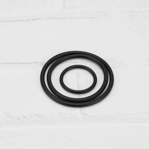 Drive Belt Set For EMCO Unimat 3 And Unimat 4 Lathes Nitrile Rubber Replacement Belts Three Piece Kit shown from top view.