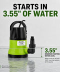 Heavy Duty Submersible Sump Pump Crafted For Rapid Pool Draining And Quick Flood Pickup Half Horsepower Engine showing 3.55" water level