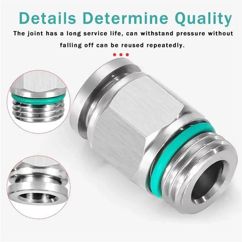 Close-up of Pro Grade 50 Pcs Pneumatic Hose Fittings Set In 304 Stainless Steel Quick Release PC Air Tube Connectors M5
