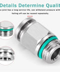 Must-Have Pro Grade Pneumatic Hose Fittings Kit, close-up of stainless steel 304 quick release connector with green seal