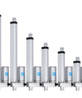 Hardcore Heavy Duty Linear Actuator Motor 12V 24V DC with varying sizes displayed in rugged aluminum frames.