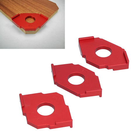 Heavy Duty Aluminum Alloy Radius Jig Router Templates 3 Piece Pack With T10 T15 T20 T25 T30 T35 Guides showing three red guides.