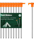 Heavy Duty 7 Inch Tent Stakes, 10 Pack Galvanized Steel Ground Anchors with orange heads for tents, canopies, and tarps