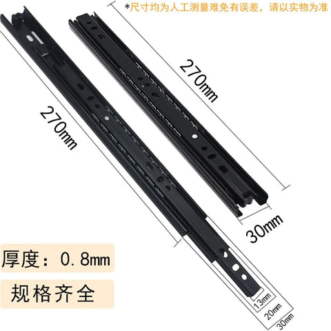 Silent 3-Section Ball Bearing Drawer Slides Set Cold Rolled Steel Track for Cabinets and Wardrobes 270mm Black