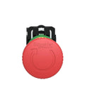 Front view of Red 22mm Emergency Stop Push Button Plastic Maintained Push Turn To Release Panel Mount Safety Switch IP66