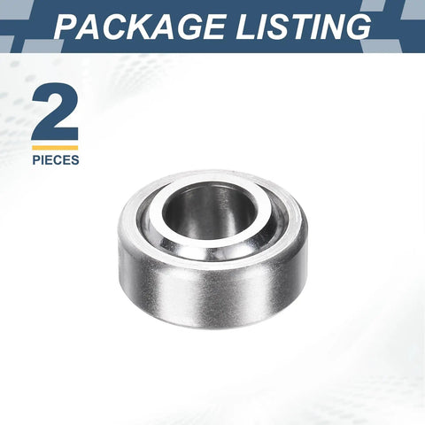 2 Pack COM6T Spherical Plain Bearings 3/8 X 13/16 X 13/32 Chrome Steel Heavy Duty Industrial Grade Bushings on white background.