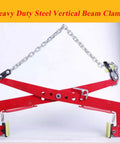 Badass Heavy Duty Granite And Marble Slab Lifting Clamp For Secure Vertical Stone Handling With Ironclad Steel Build And Solid 542 Pound Industrial Grade Capacity with red steel structure and chain.