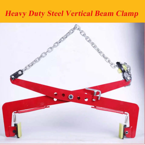 Badass Heavy Duty Granite And Marble Slab Lifting Clamp For Secure Vertical Stone Handling With Ironclad Steel Build And Solid 542 Pound Industrial Grade Capacity with red steel structure and chain.