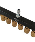 Six Way Air Manifold With One Quarter Inch NPT Quick Connect, industrial pneumatic splitter, aluminum body, brass fittings.