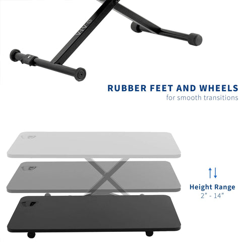 Black 28 Inch Standing Desk Converter Sit To Stand Monitor Riser With Scissor Lift Height Adjustment and Rubber Feet Diagrams