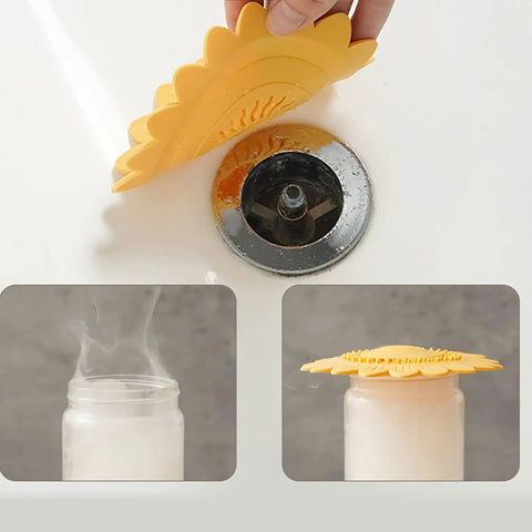 Floor Drain Plug Shower Bathtubs Drain Covers, Flower, White, 12.6cm silicone drain stopper with hair-catching design.