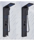 RIBEUJIZS Digital Shower System, Matte Black LED Shower Panel Waterfall Rain Faucet Set SPA Massage Jet with hand shower