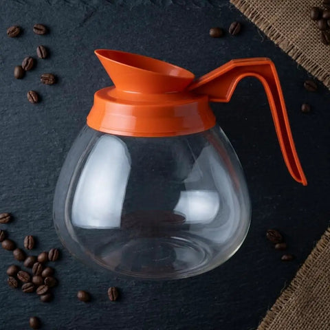 64 Oz Commercial Glass Coffee Pot Decanter With Orange Decaf Handle For Restaurants, Cafes, And Offices, 12 Cup Heat Resistant Carafe